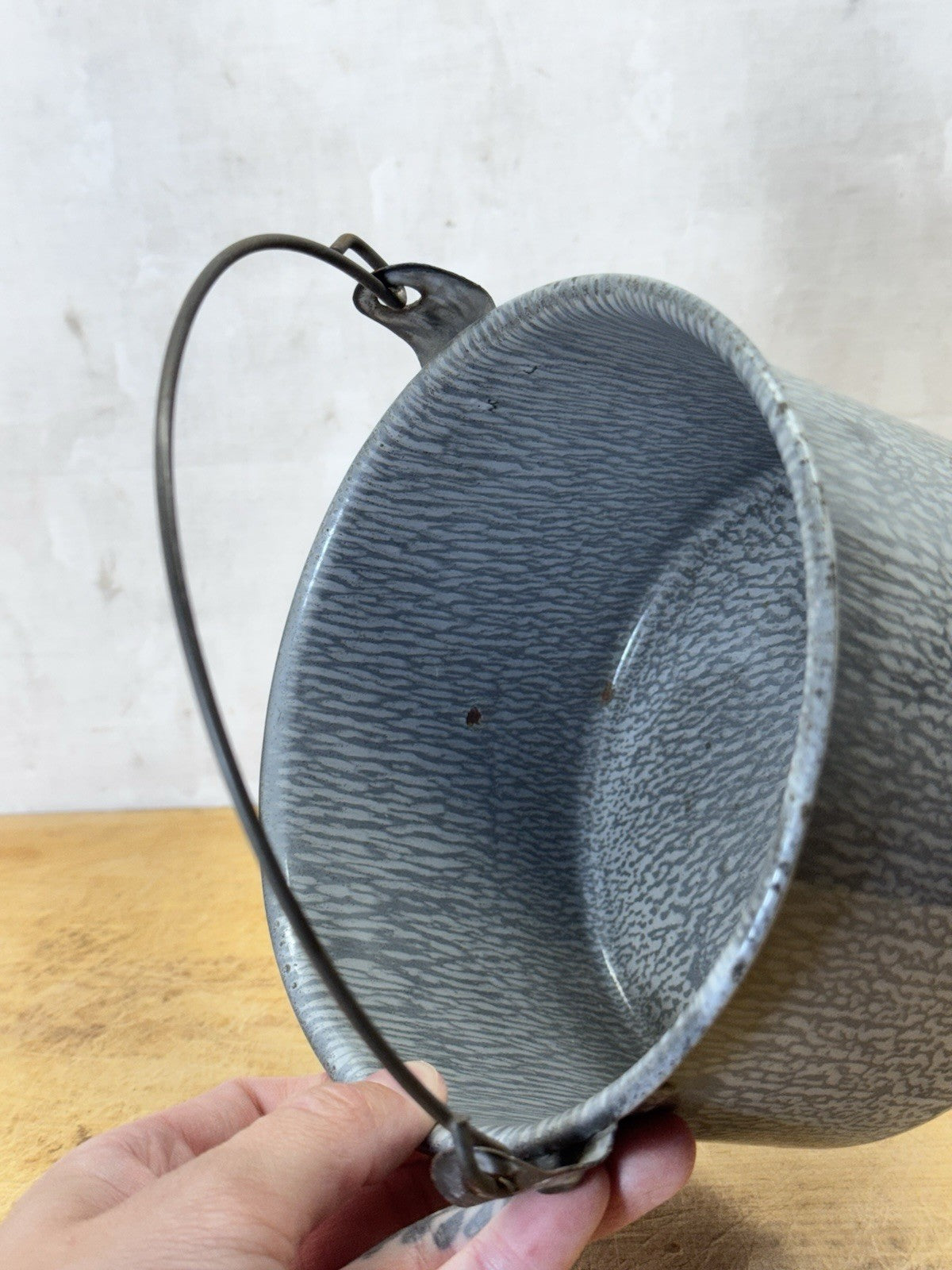 Grey Swirl Splatter Enamelware Mini Bucket Vintage #S-1866