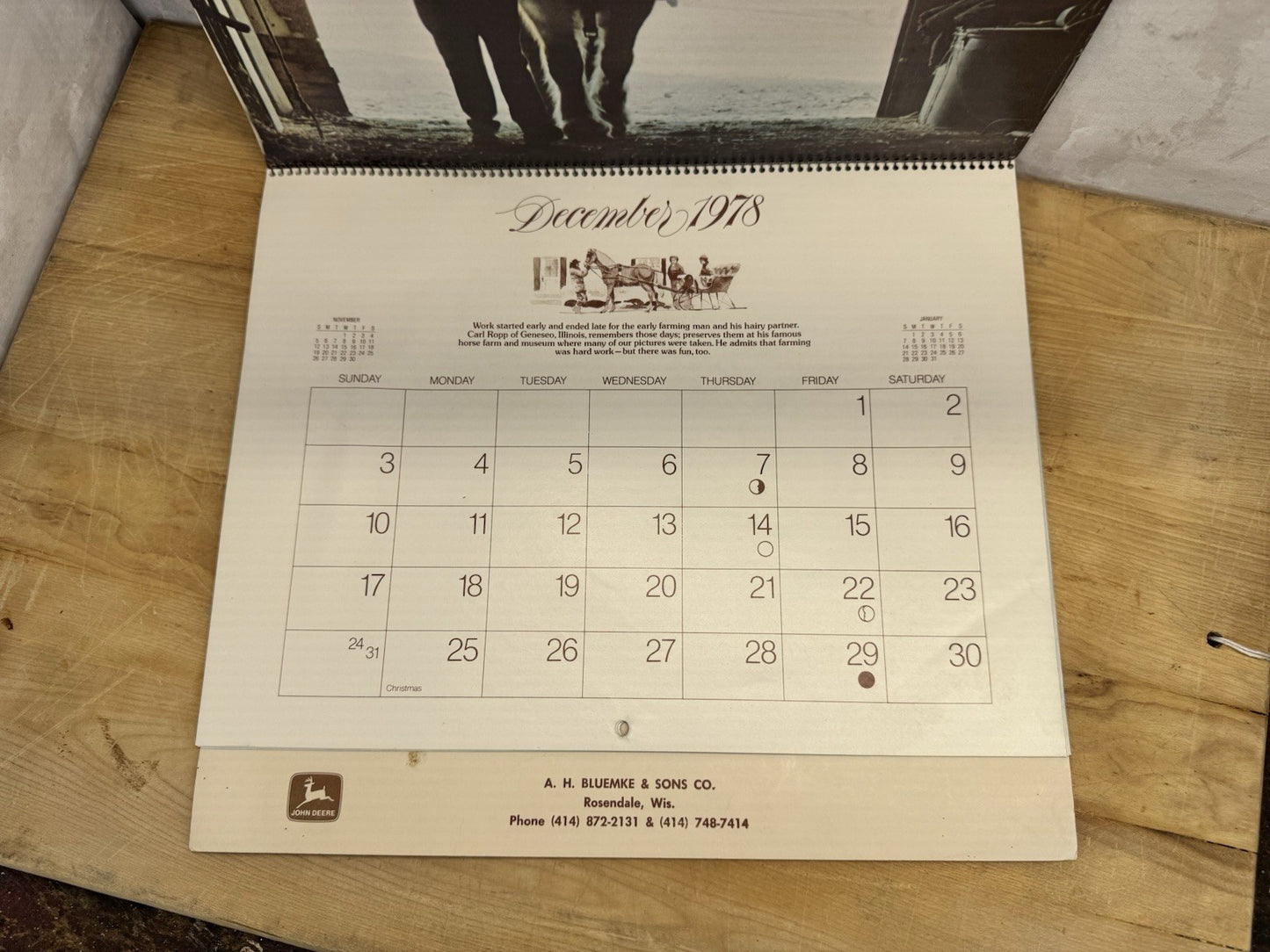 Bluemke & Sons Co. Rosendale Wisconsin 1978 Calendar Ad #1415