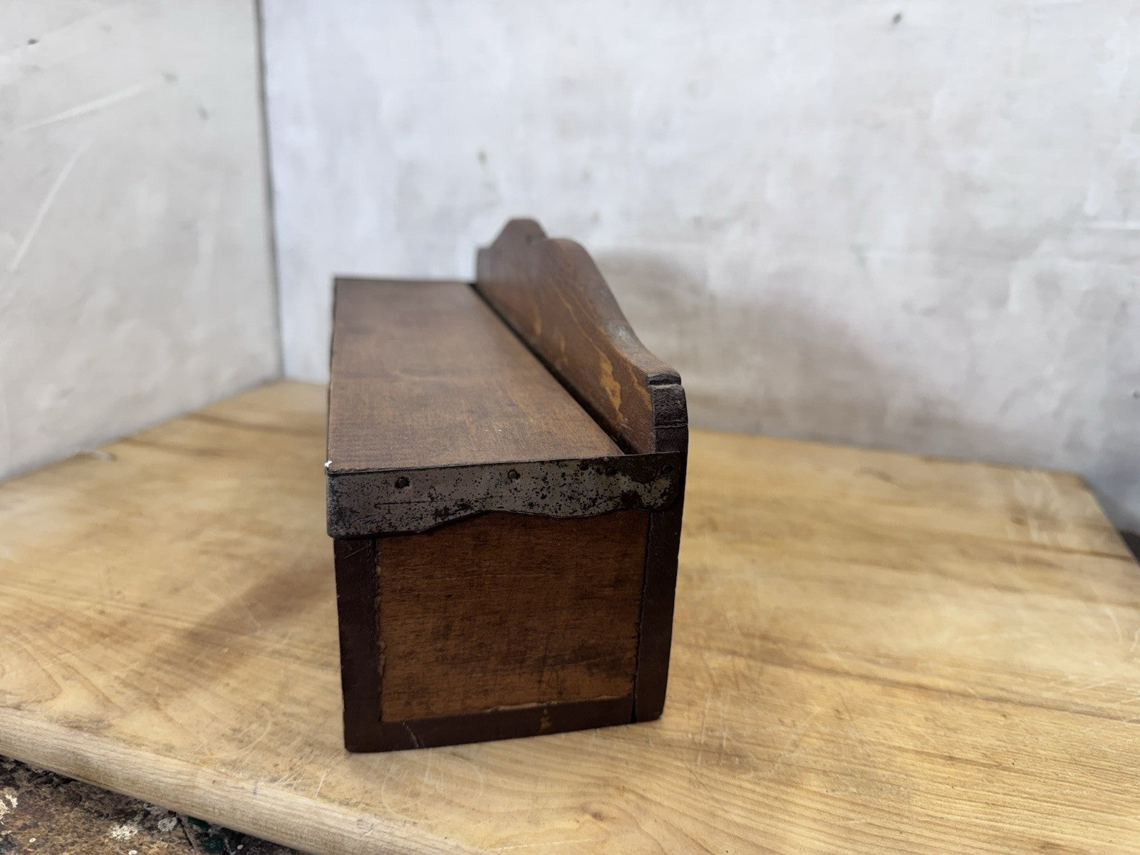 Vintage Wooden Box With Lid Metal Band  #S-1825