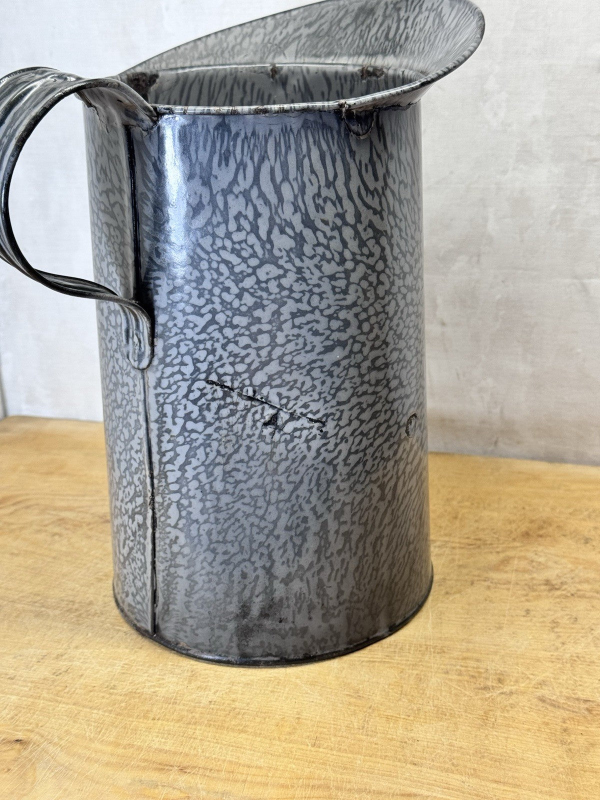 Grey Swirl Splatter Enamelware One Gal Pitcher Vintage #S-1871