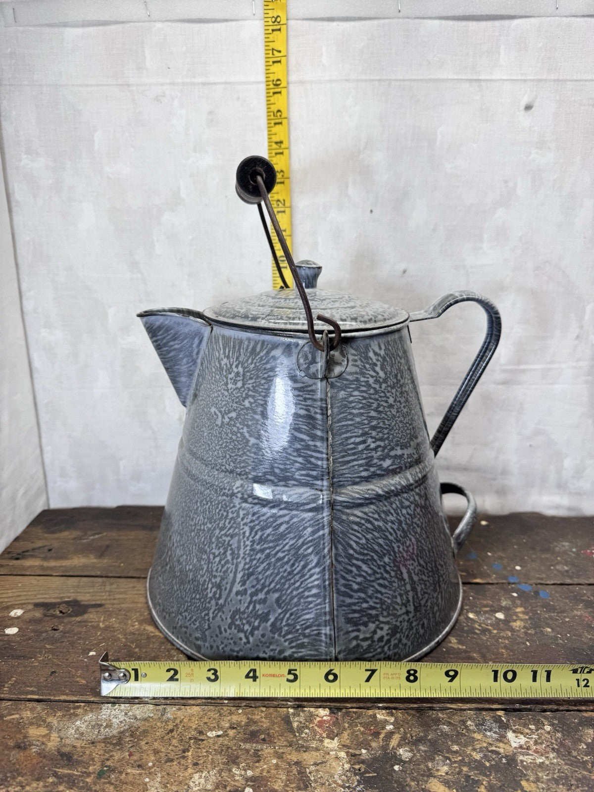 Medium Gray Swirl Enamelware Coffee Pot Vintage  #S-1836