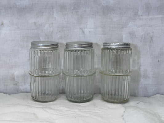 Clear Ribbed Glass Hoosier Spice Jars Vintage #1841