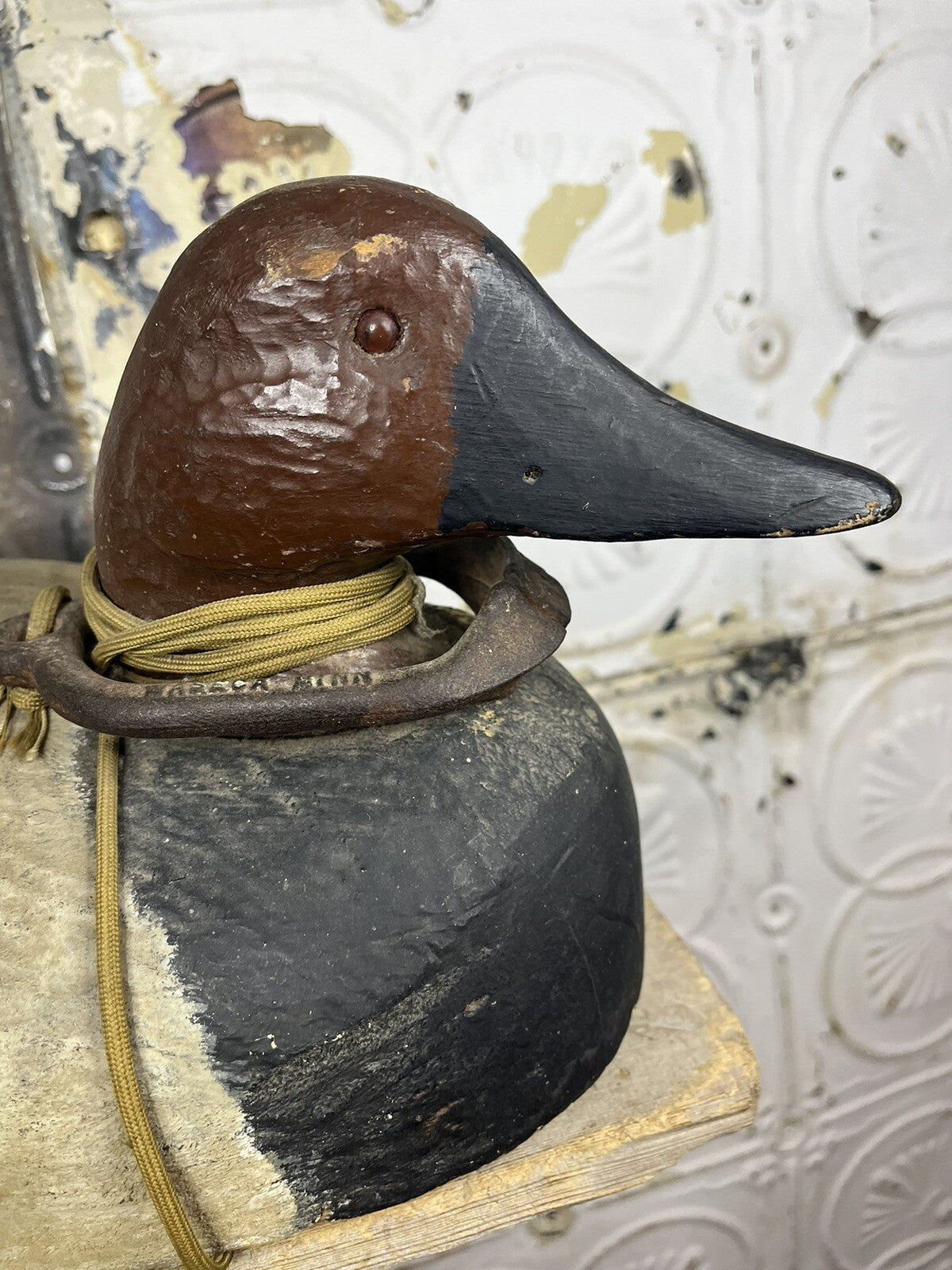 Antique Vintage Wood Duck Decoy With Minnesota Marked Weight