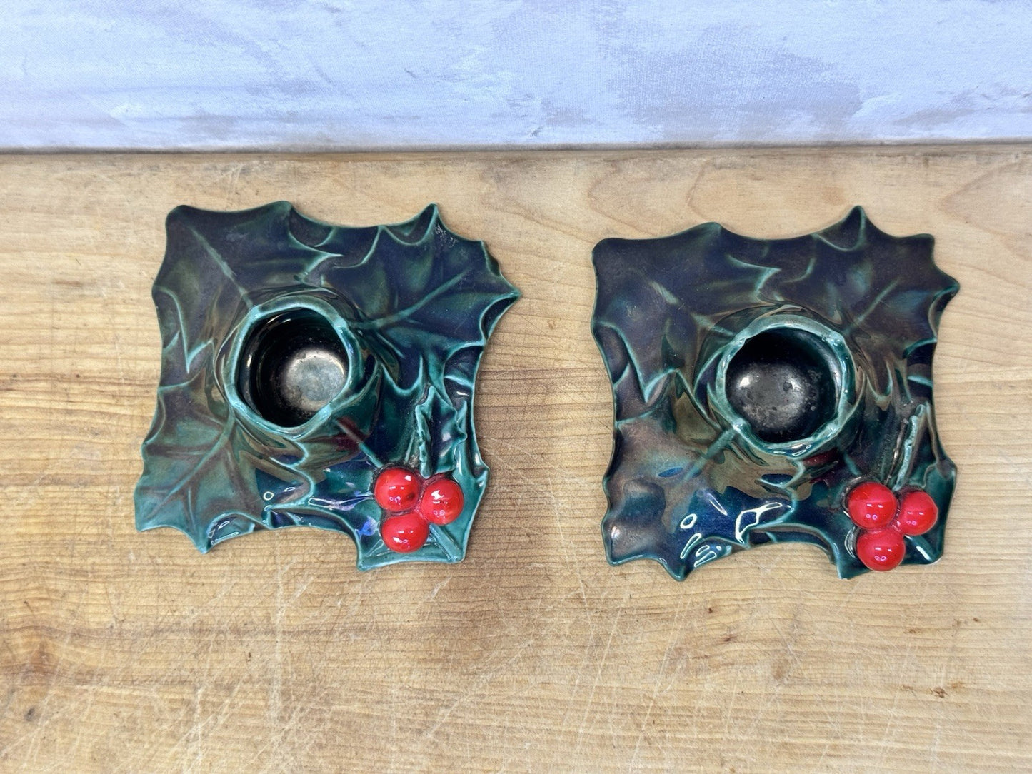 Mistletoe Christmas Lefton Christmas Candle Holders #1478