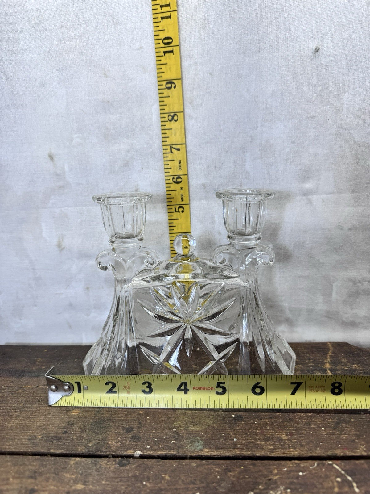 Double Candlestick Holder Crystal G.lass Vintage #S-2013