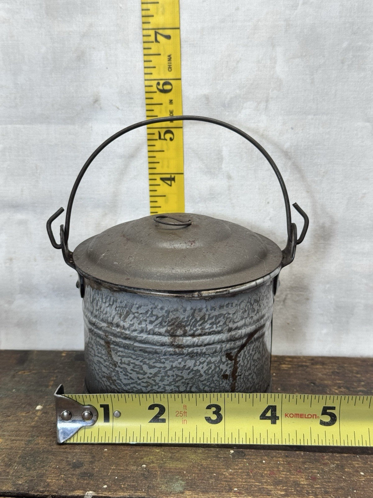 Grey Swirl Splatter Mottled Enamelware Vintage Berry Bucket #S-1844