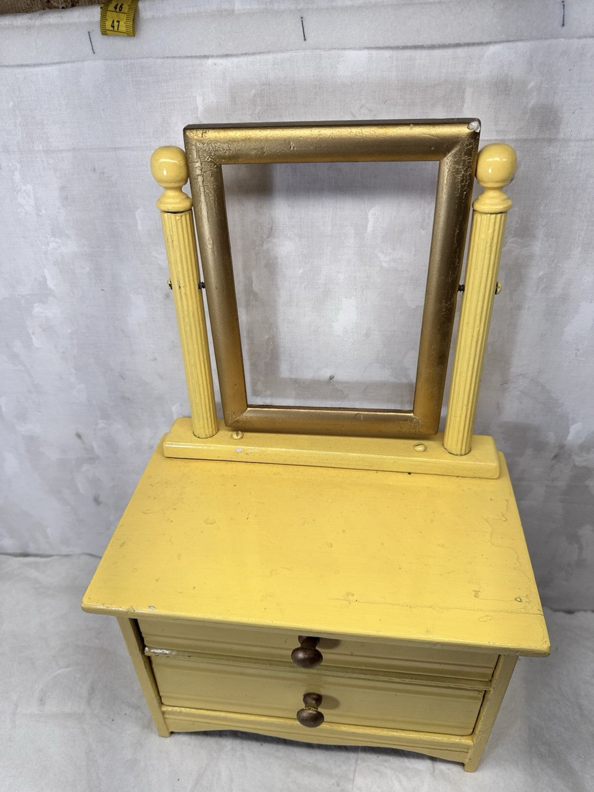 Child’s Yellow Wooden Doll Dresser Vintage