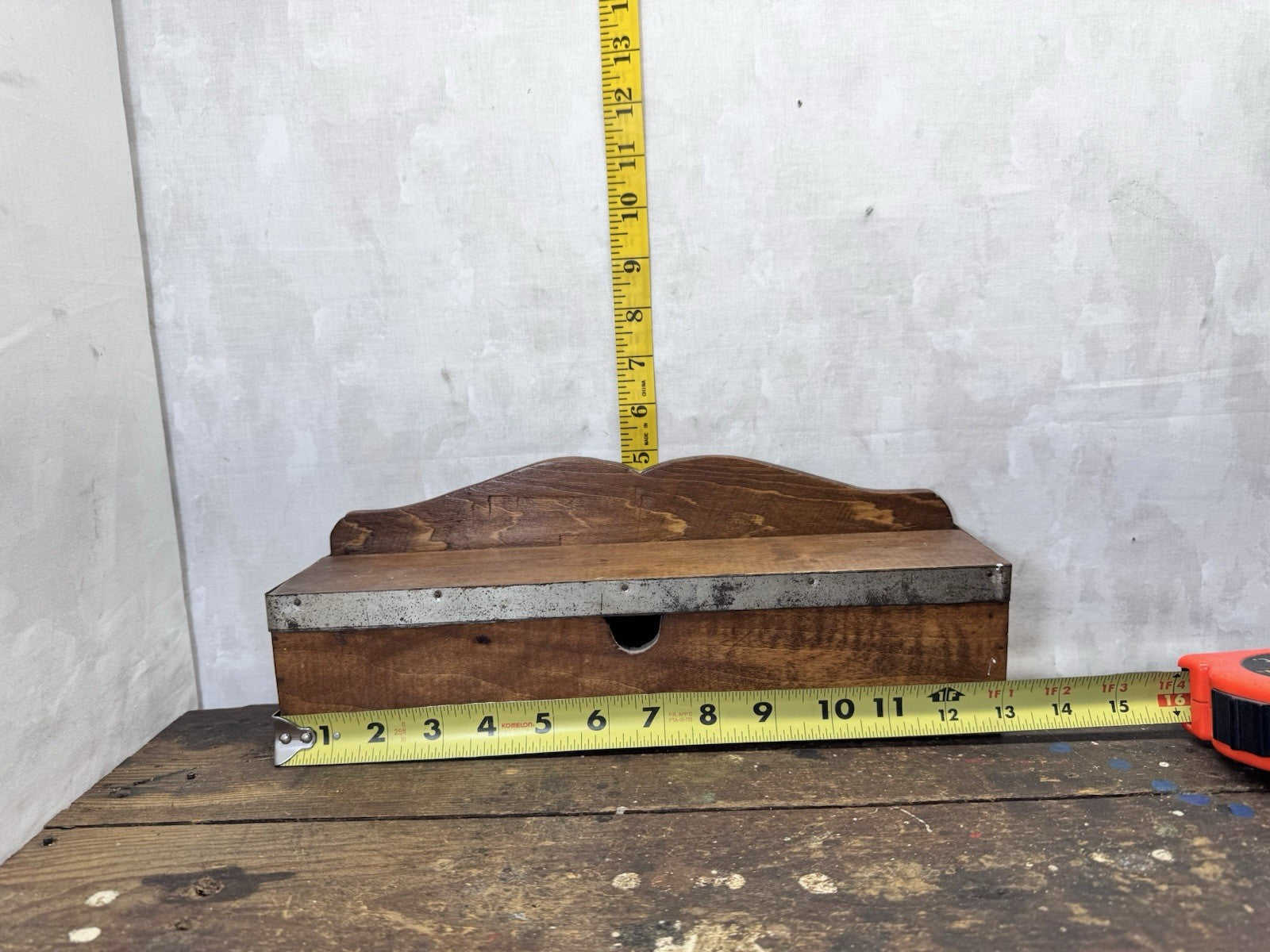 Vintage Wooden Box With Lid Metal Band  #S-1825