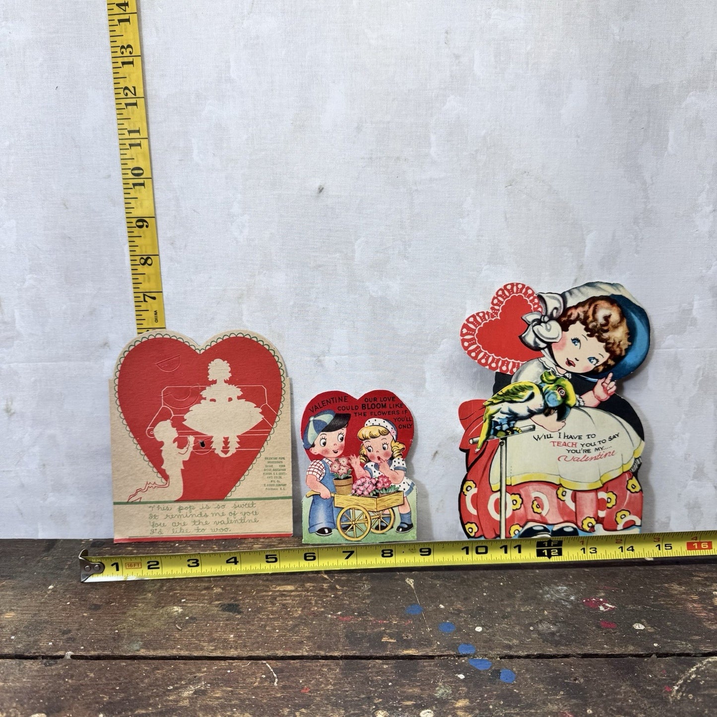 Three Vintage Paper Valentines Day Cards