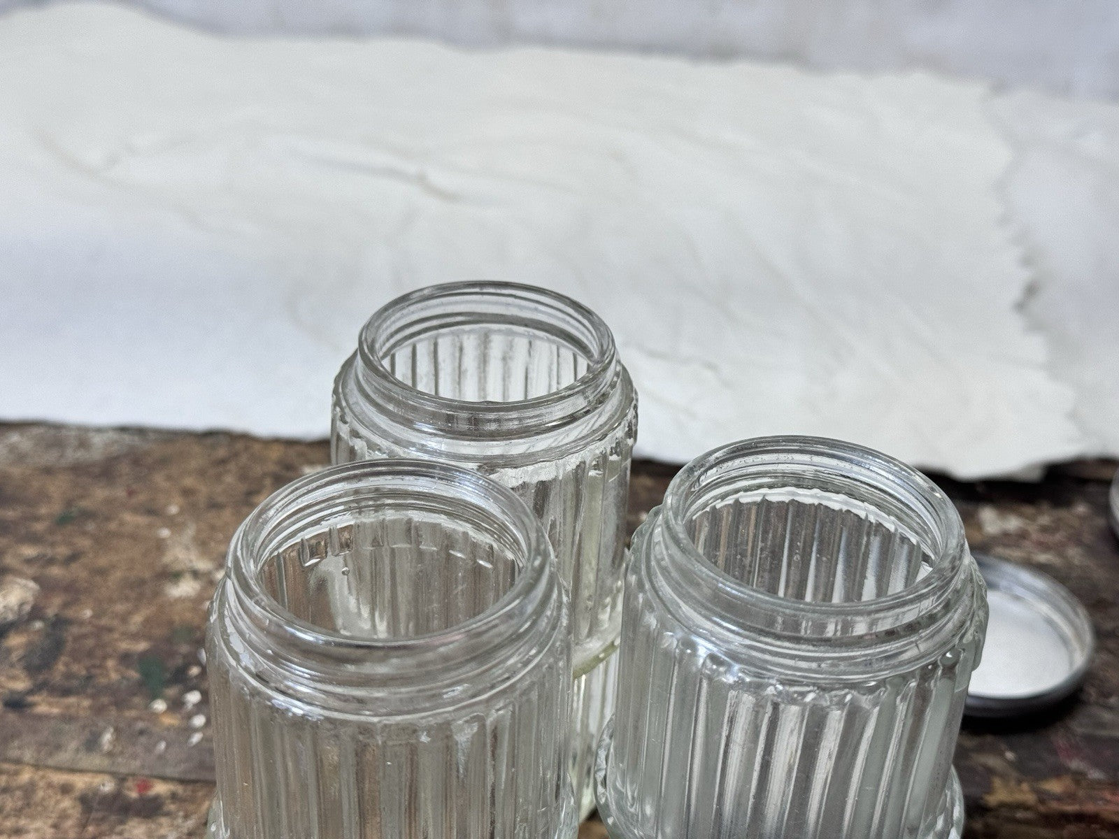 Clear Ribbed Glass Hoosier Spice Jars Vintage #1841