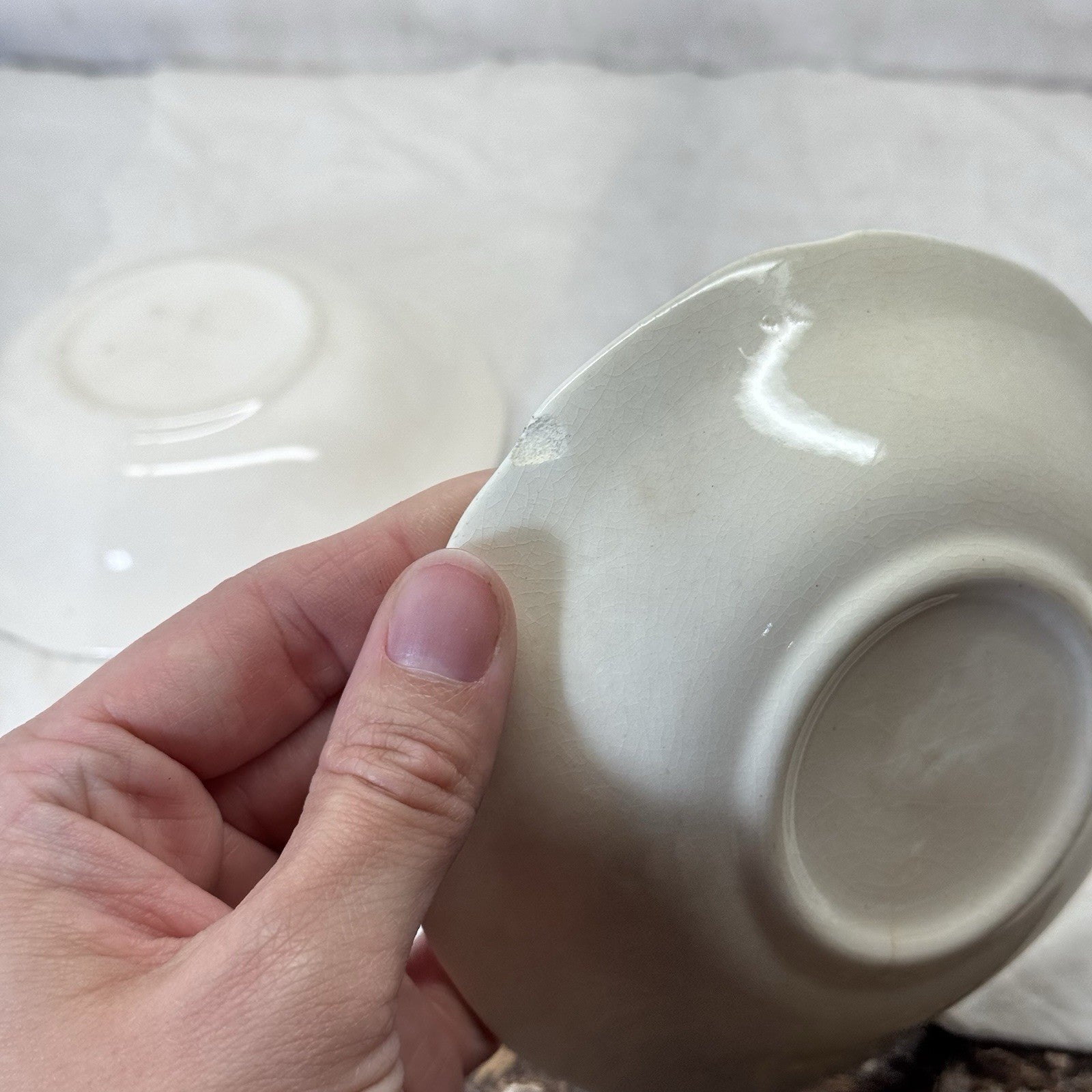 White Stoneware Serving Bowls Flawed