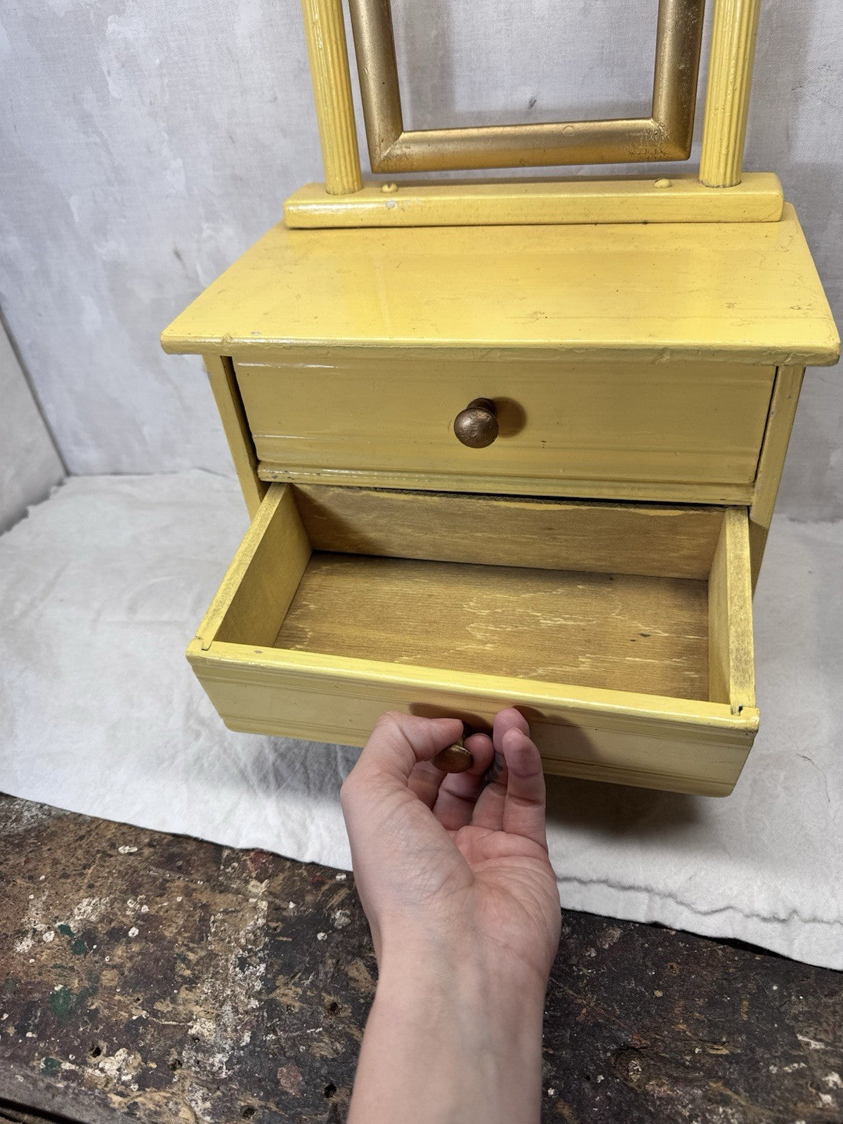 Child’s Yellow Wooden Doll Dresser Vintage