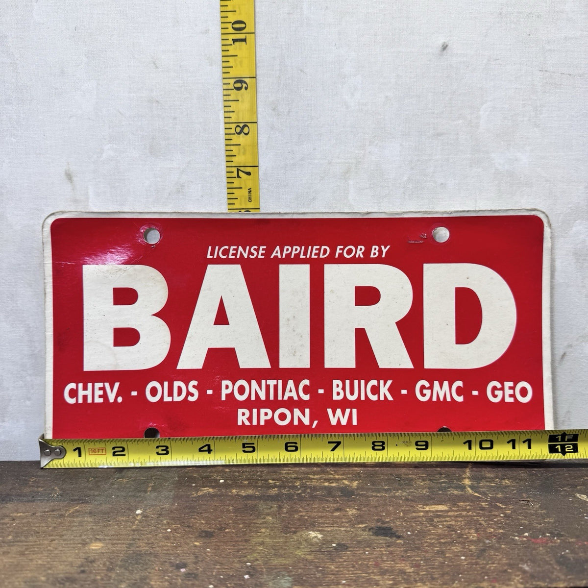 Baird Paper License Plate Dealership Plate Ripon Wisconsin Vintage