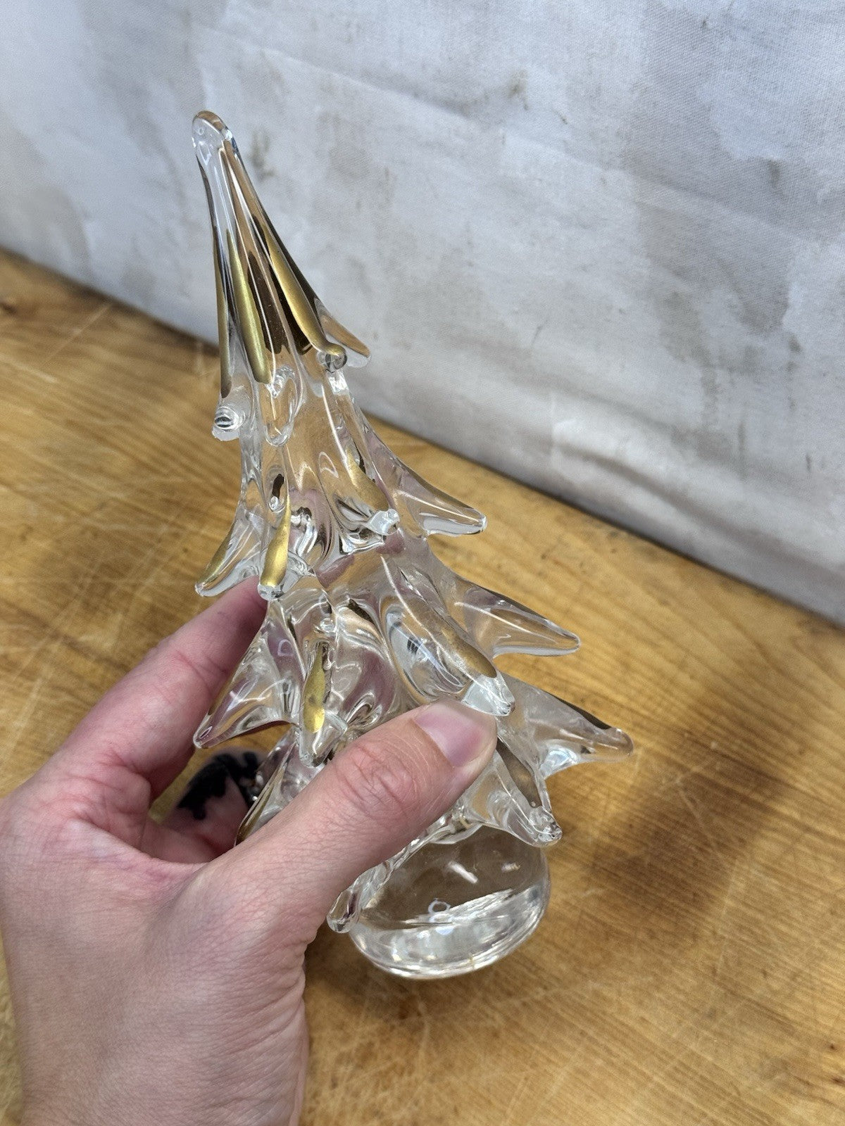 Murano Crystal Glass Christmas Tree Gold Tips Vtg #1318