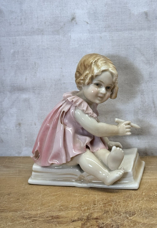 Karl Ens Porcelain Figurine Girl Pink Dress Germany Vtg Rare Flawed #S-1864