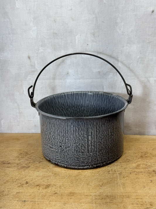 Grey Swirl Splatter Enamelware Mini Bucket Vintage #S-1866
