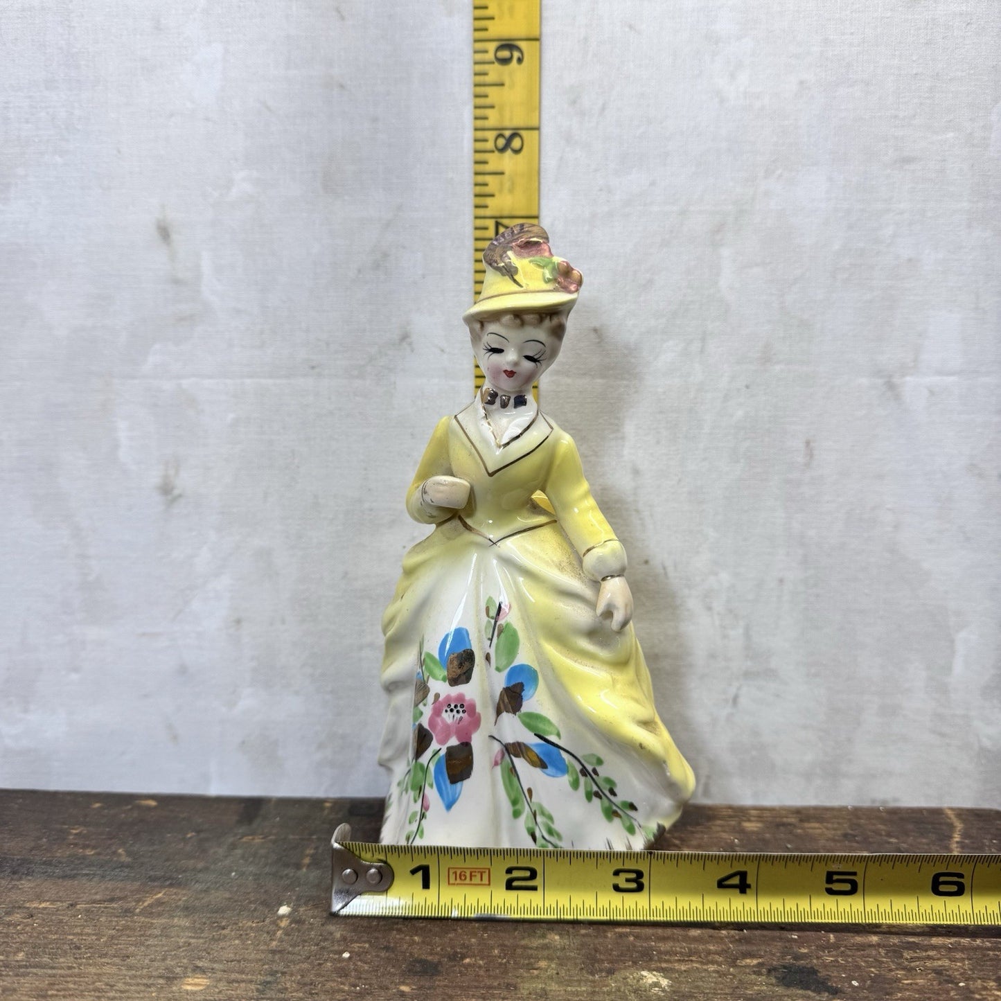 Yellow Dress Lady Figurine Vintage