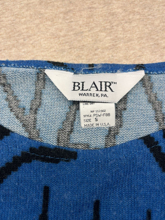 1970s, 80s Women’s Blue Pattern L Sleeve Knit Light Sweater