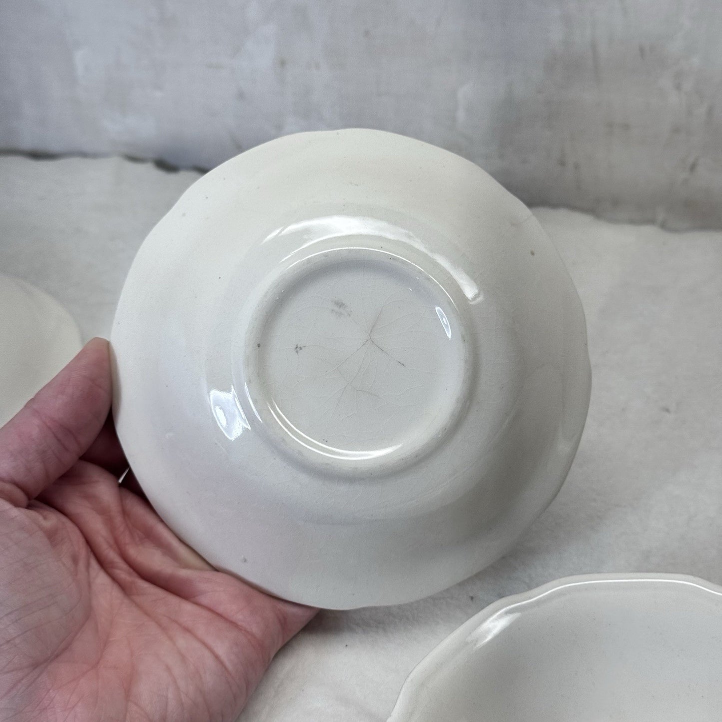 White Stoneware Serving Bowls Flawed