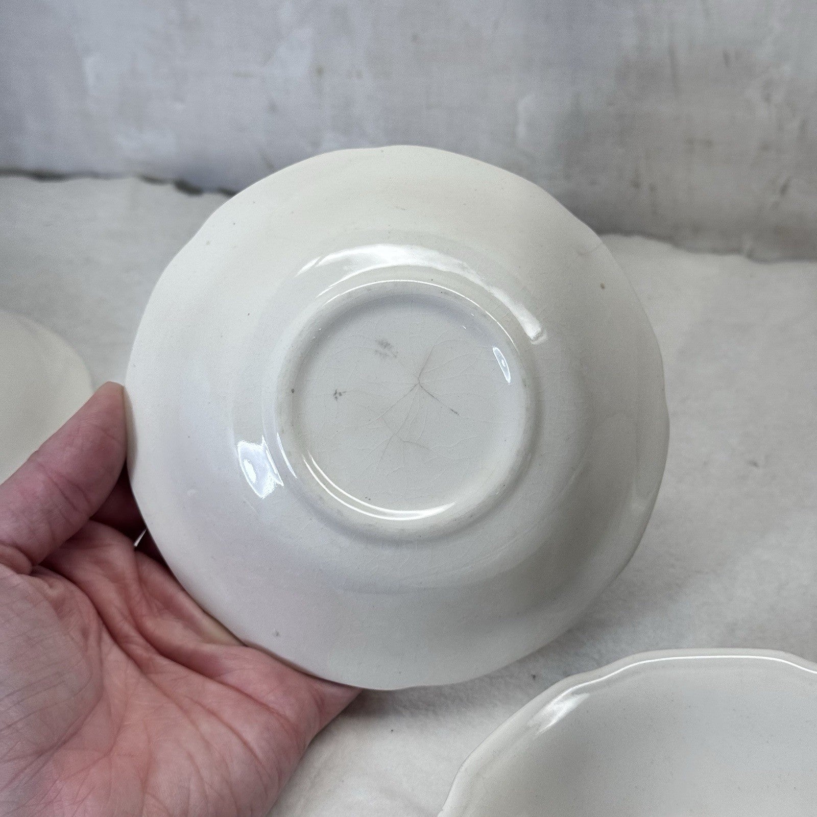 White Stoneware Serving Bowls Flawed