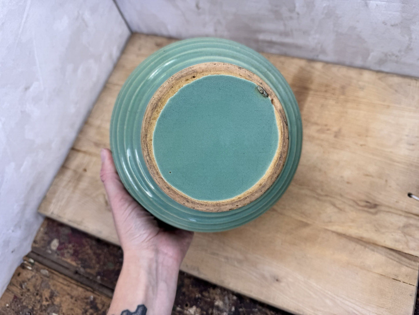 Teal Bauer Bowl Antique Stoneware #S-1530