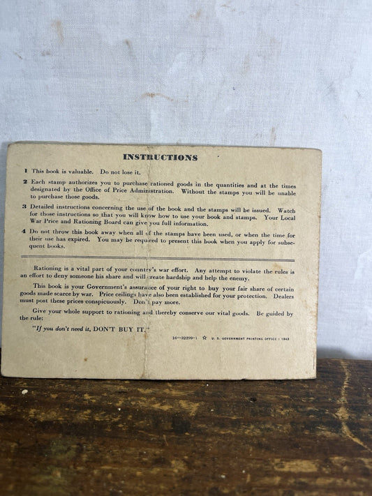 U.S. WWII World War II Ration Book No. 3 w/Stamps Vintage