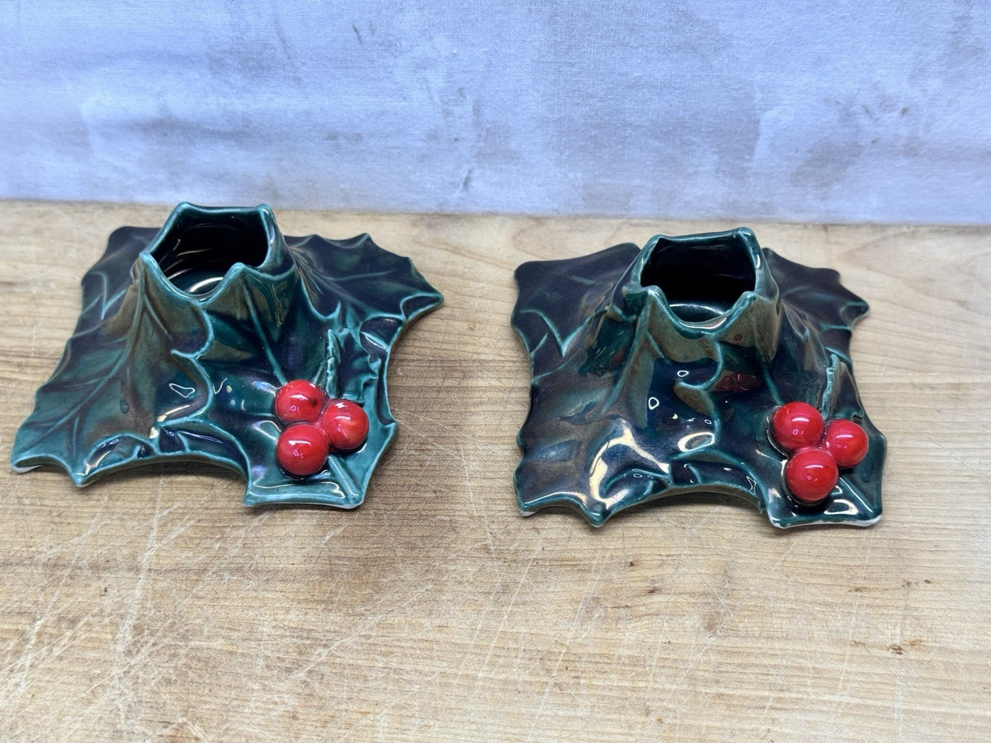 Mistletoe Christmas Lefton Christmas Candle Holders #1478