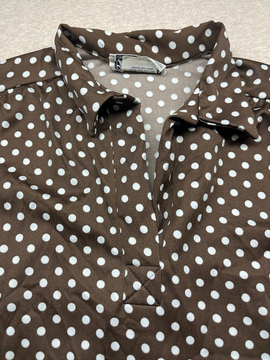 1960-70s Women’s Brown Knit Polka Dot S Sleeve Top