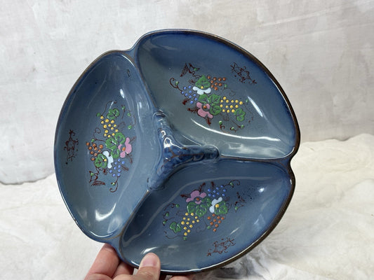 Vintage Serving Dish Blue Painted Floral #s-1905