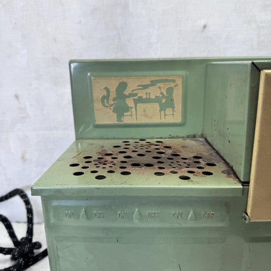 Child’s Metal Green Toy Electric Stove Vintage