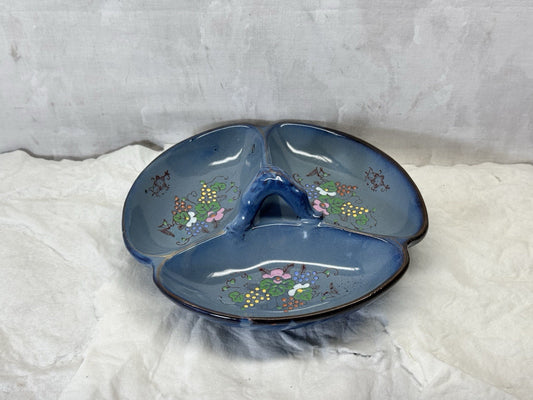 Vintage Serving Dish Blue Painted Floral #s-1905