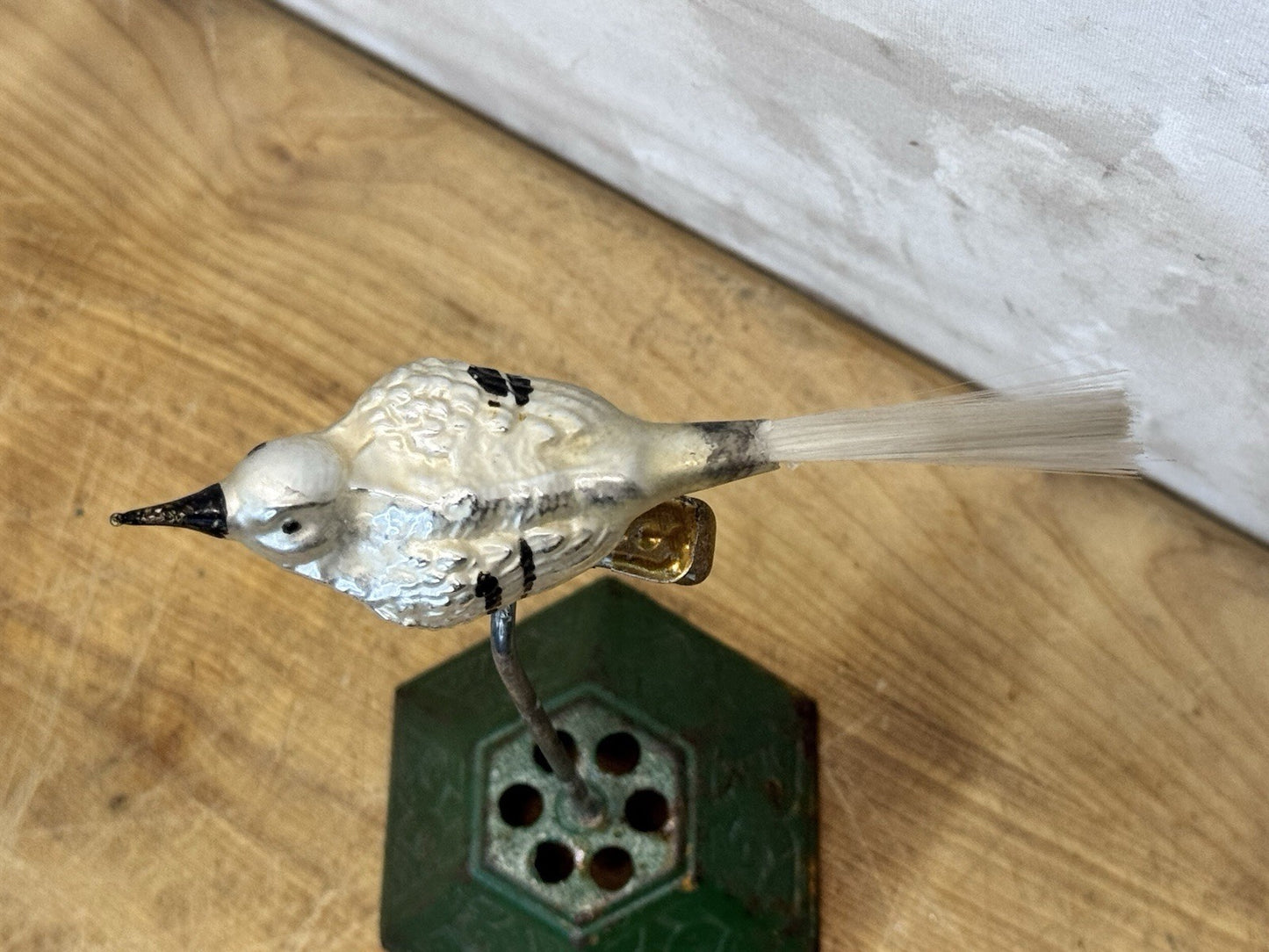 Silver Antique Glass Bird Clip On Ornament #1489