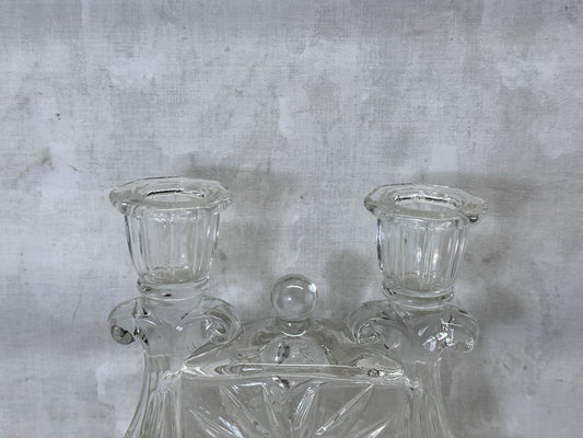 Double Candlestick Holder Crystal G.lass Vintage #S-2013