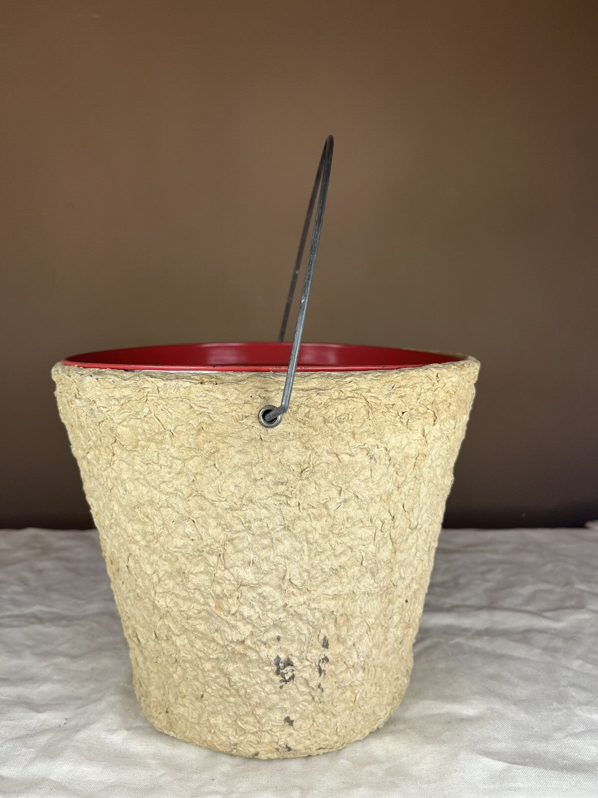 Vintage Paper Mache Minnow Bucket W/Meral Cover, Man cave Collectible