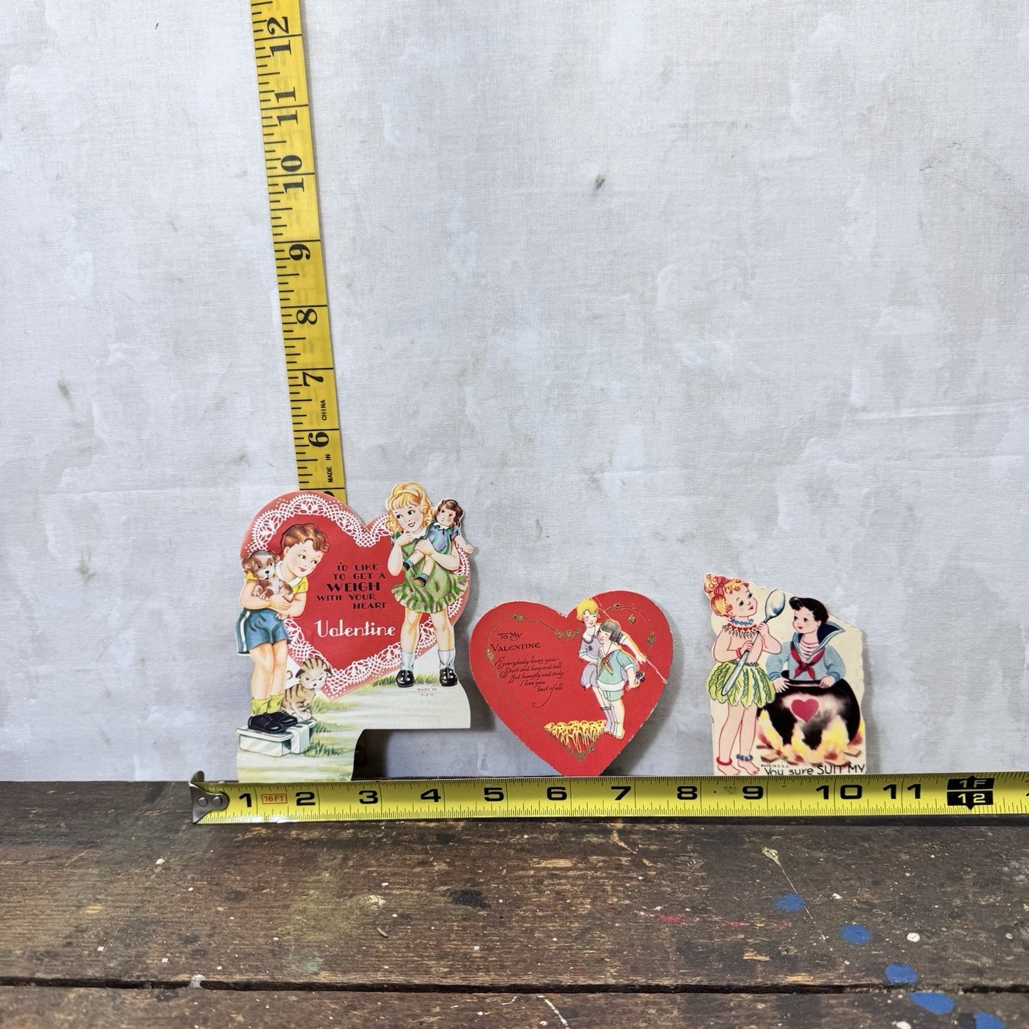 Three Vintage Paper Valentines Day Cards