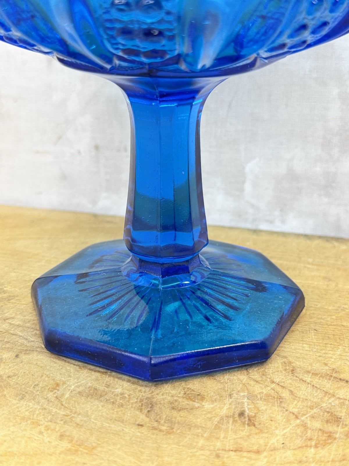 Vintage LE Smith Stars And Bars Turquoise Aqua Blue Glass Pedestal Compote Dish