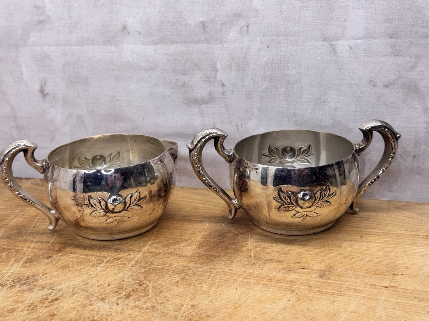 Silver Plated Cream And Sugar Set With Tray Antique #1261