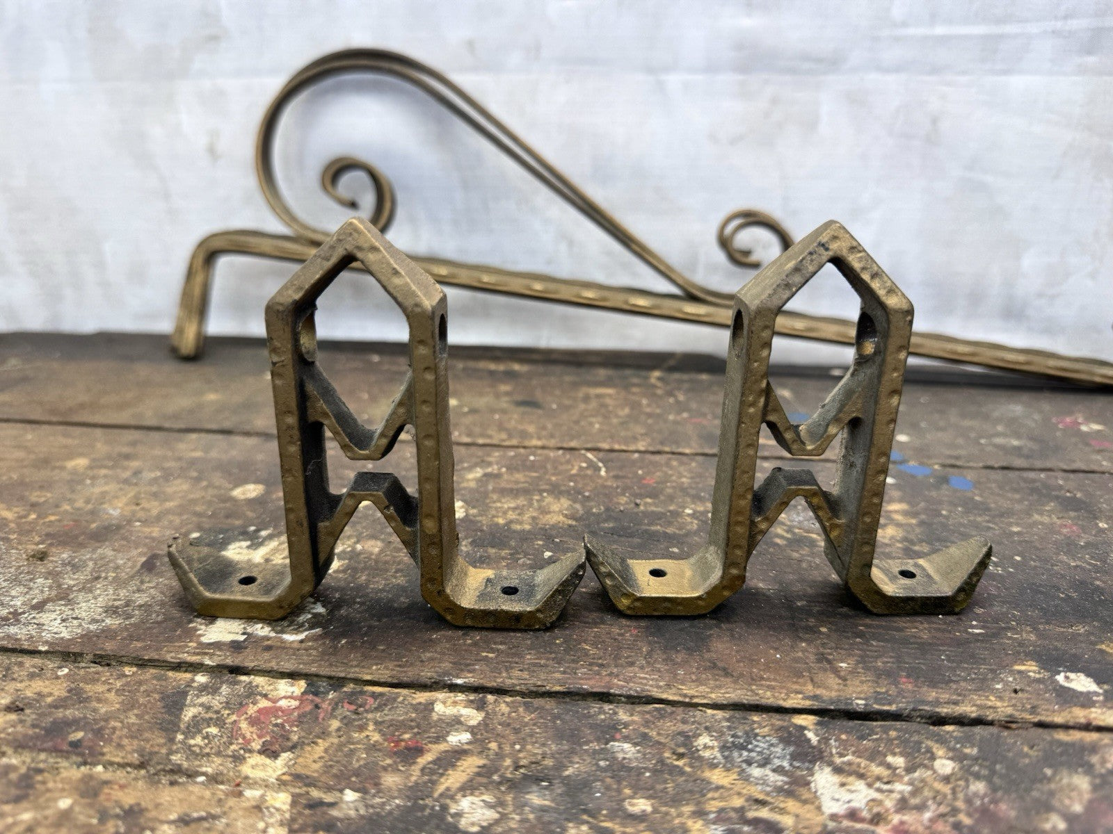 Vintage Pair Curtain Rods With Brackets #1014