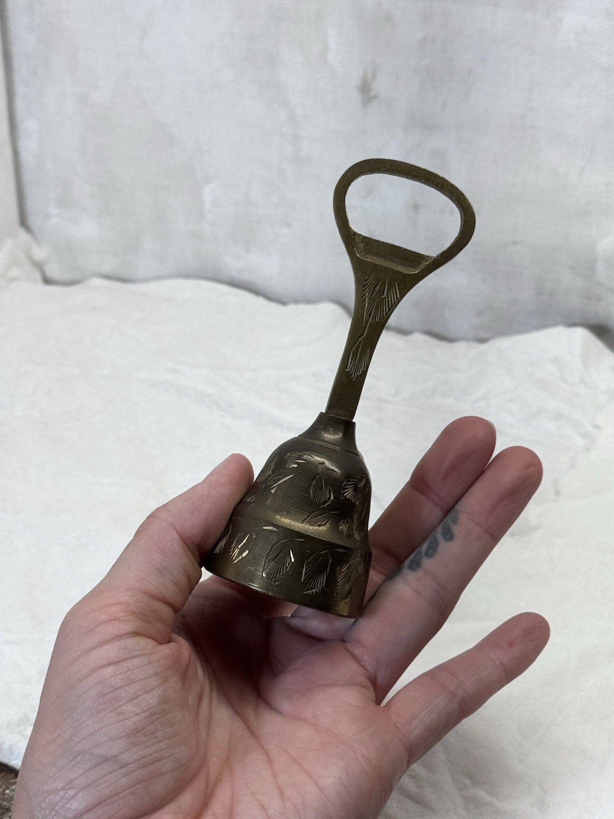 Antique Brass Etched Small Bell #S-1903