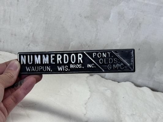 Nummerdor Bros Inc. Waupun Wisconsin Vehicle Badge Vtg #S-1853