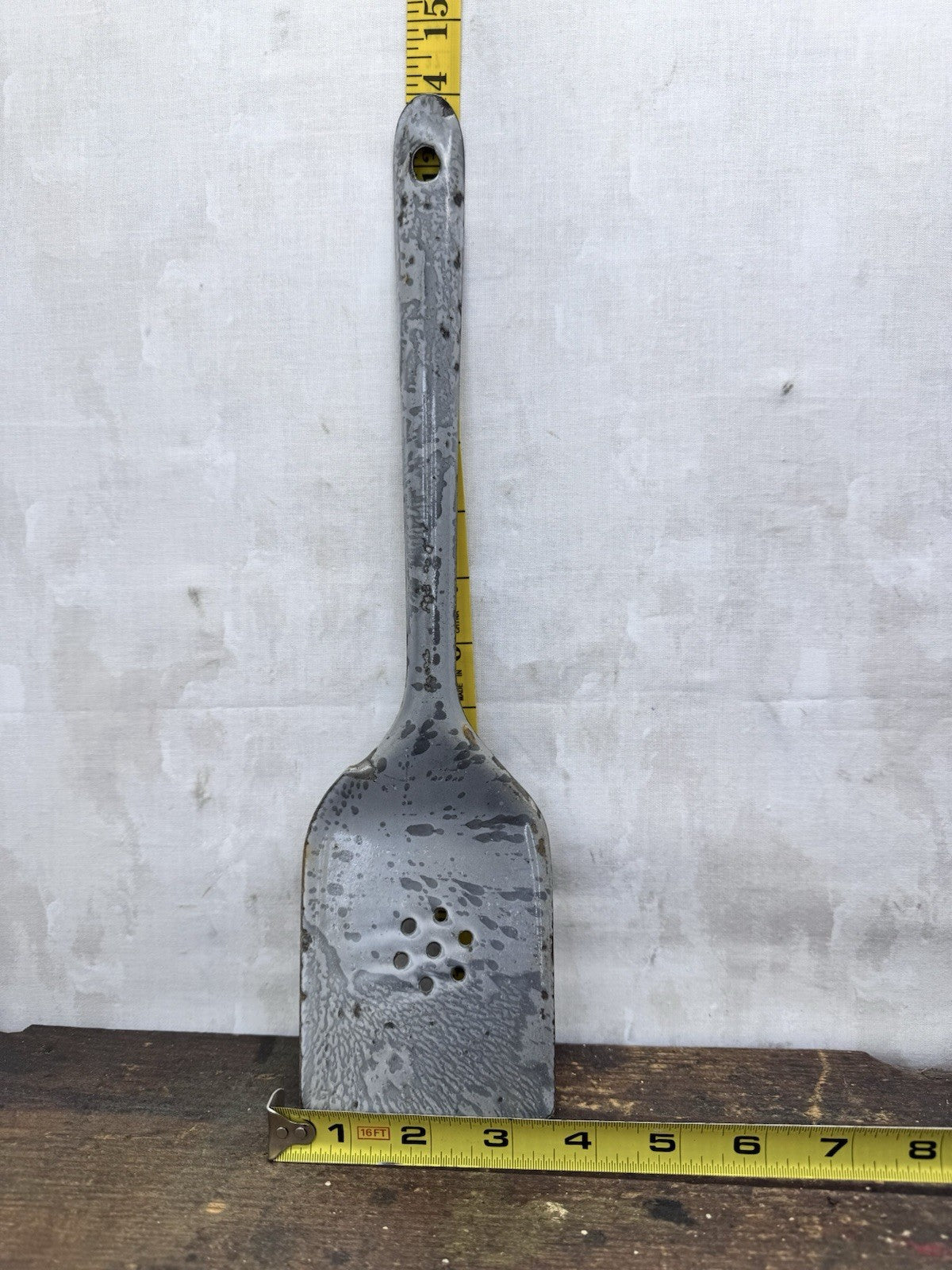 Grey Enamel Splatter Spatula Antique #1186