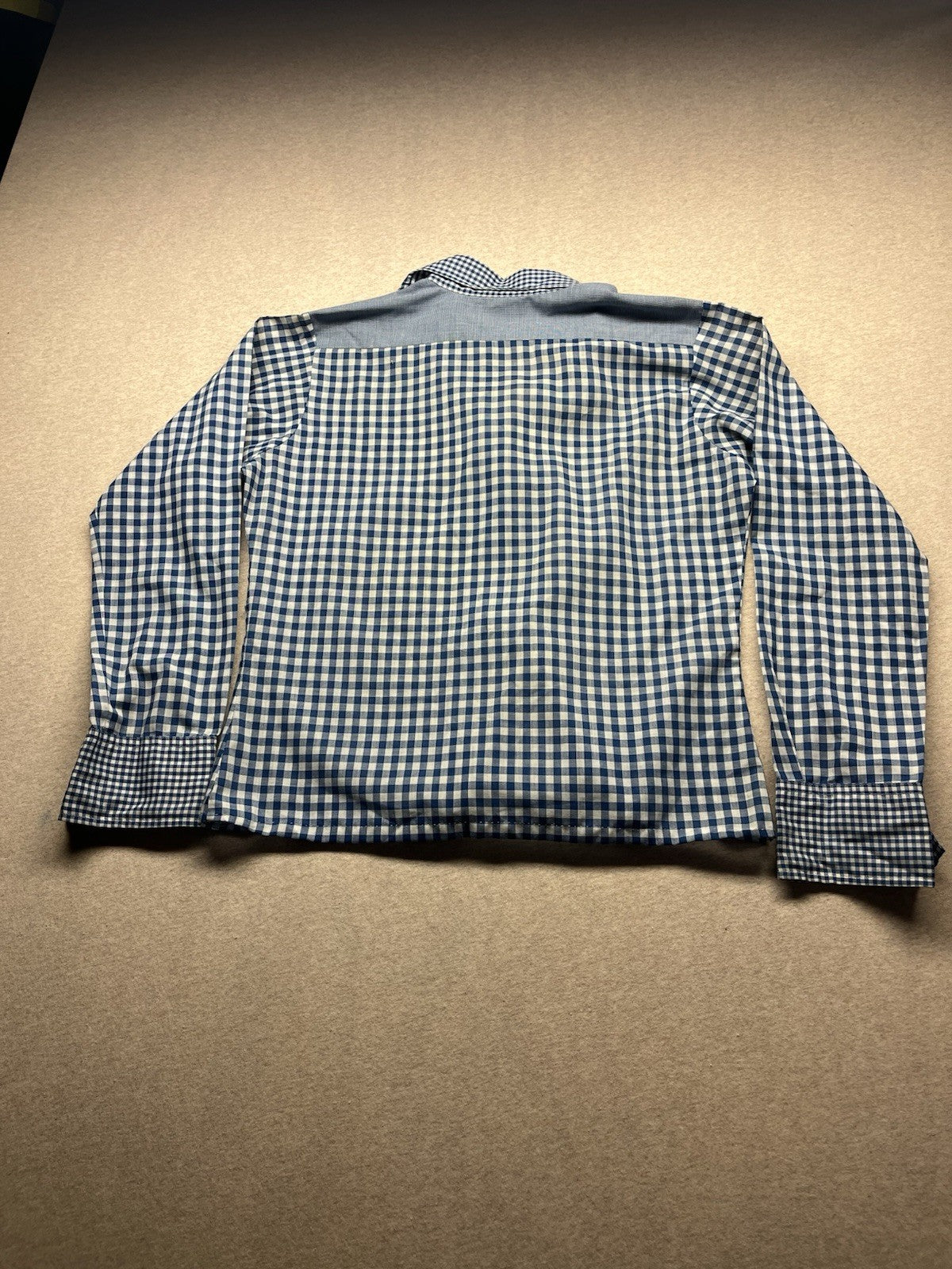 1960s, 70s Women’s Blue Checked L Sleeve Cotton Top