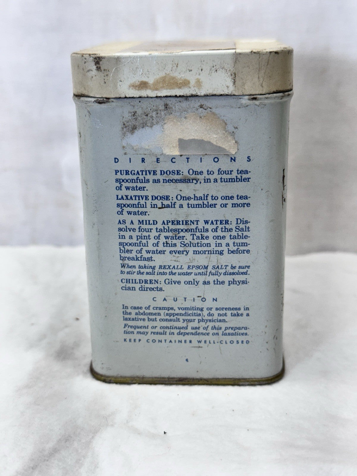 Rexall Epsom Salt Tin Vintage Empty #1910