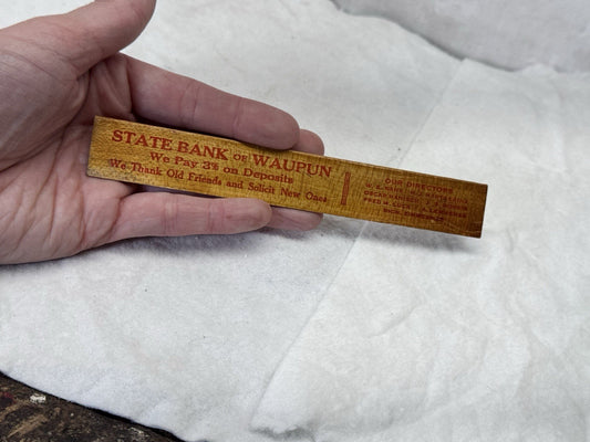 State Bank Waupun Wisconsin Ruler Advertisement Vintage