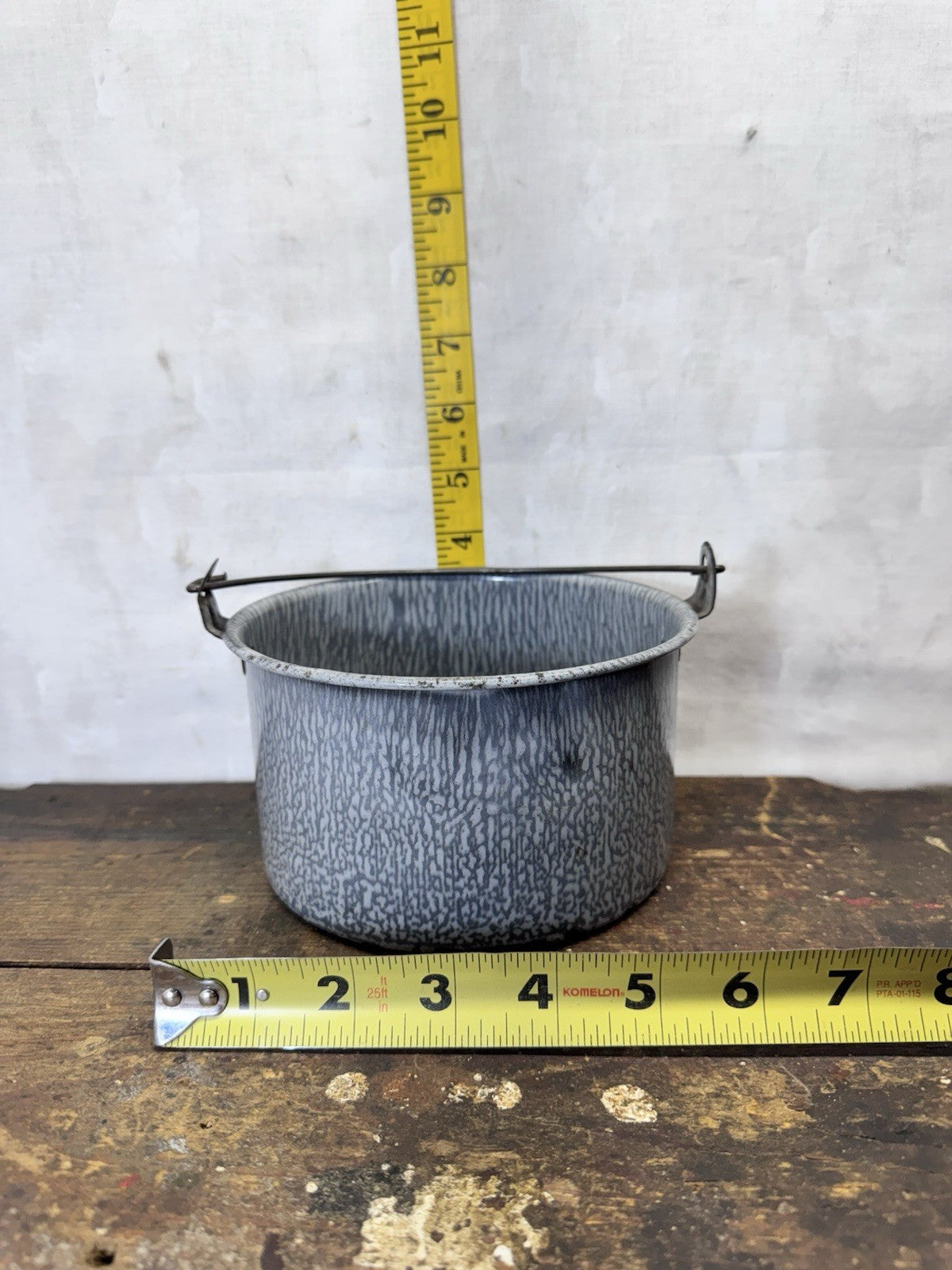 Grey Swirl Splatter Enamelware Mini Bucket Vintage #S-1866