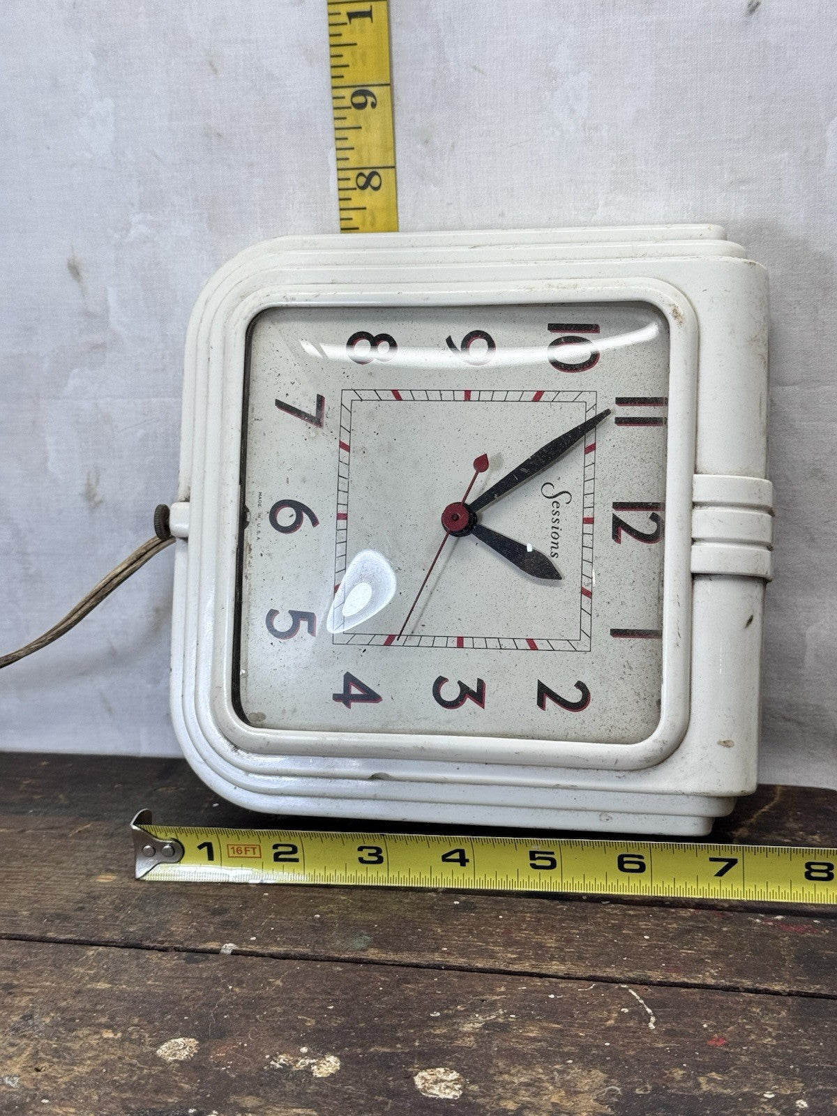 The Session Clock Co. White Square Rounded Electric Clock Vintage Non Working