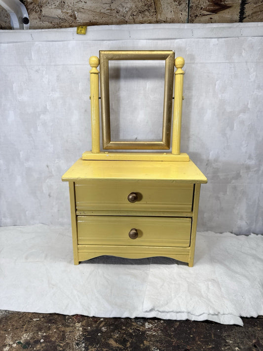 Child’s Yellow Wooden Doll Dresser Vintage