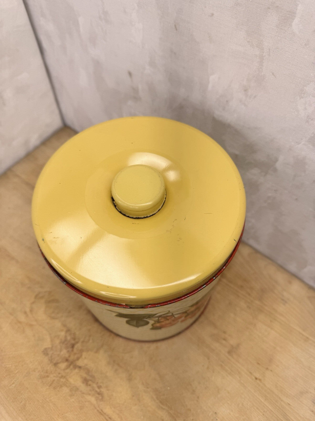 Cherry Yellow Plaid Vtg Kitchen Canister #S-1526