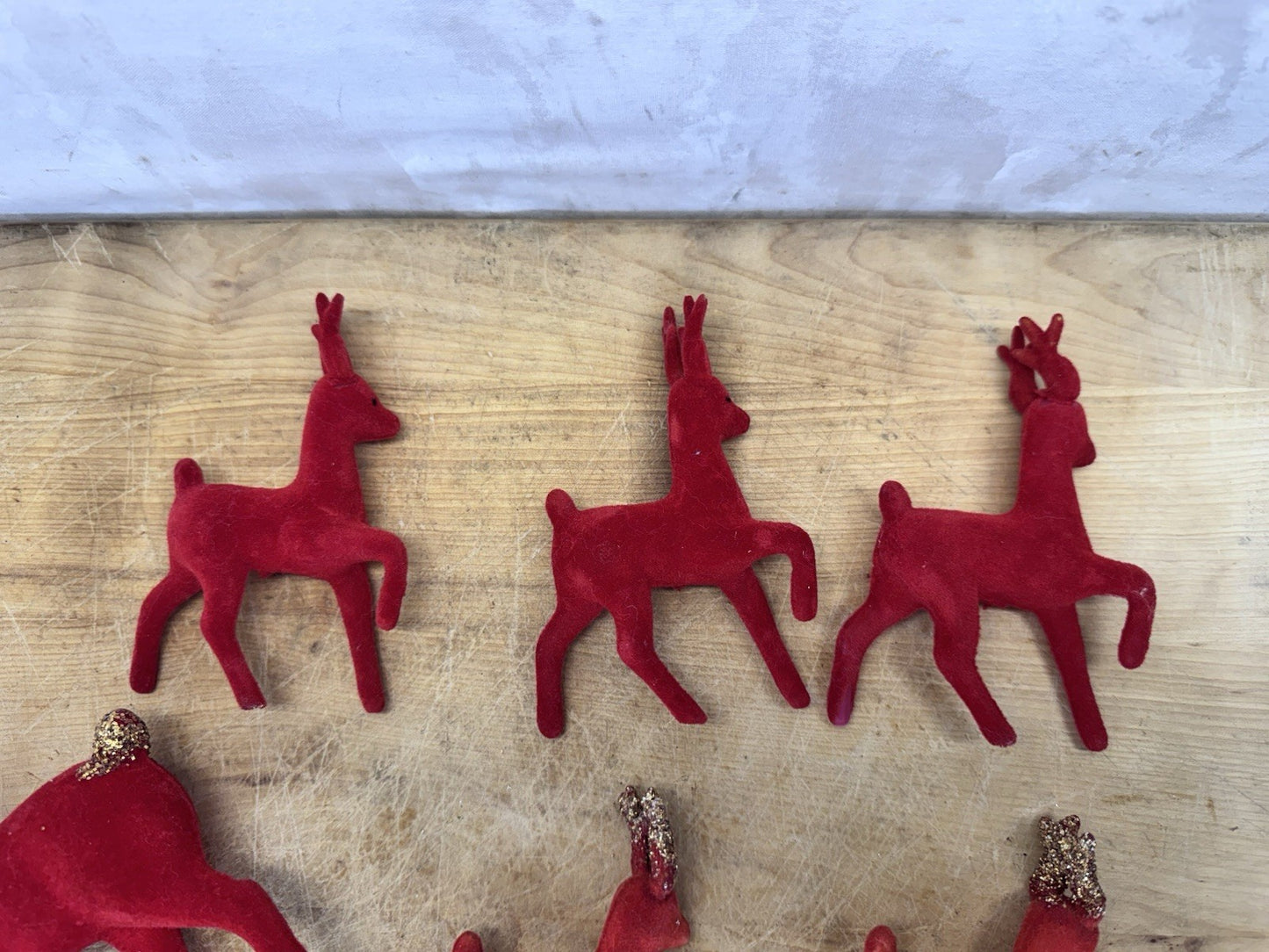 Vintage 6 Plastic Reindeer Red Flocked #1552