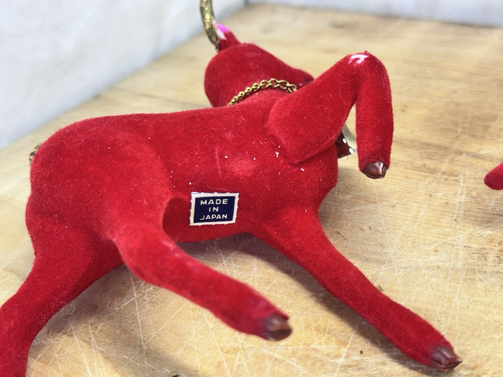 Vintage 6 Plastic Reindeer Red Flocked #1552